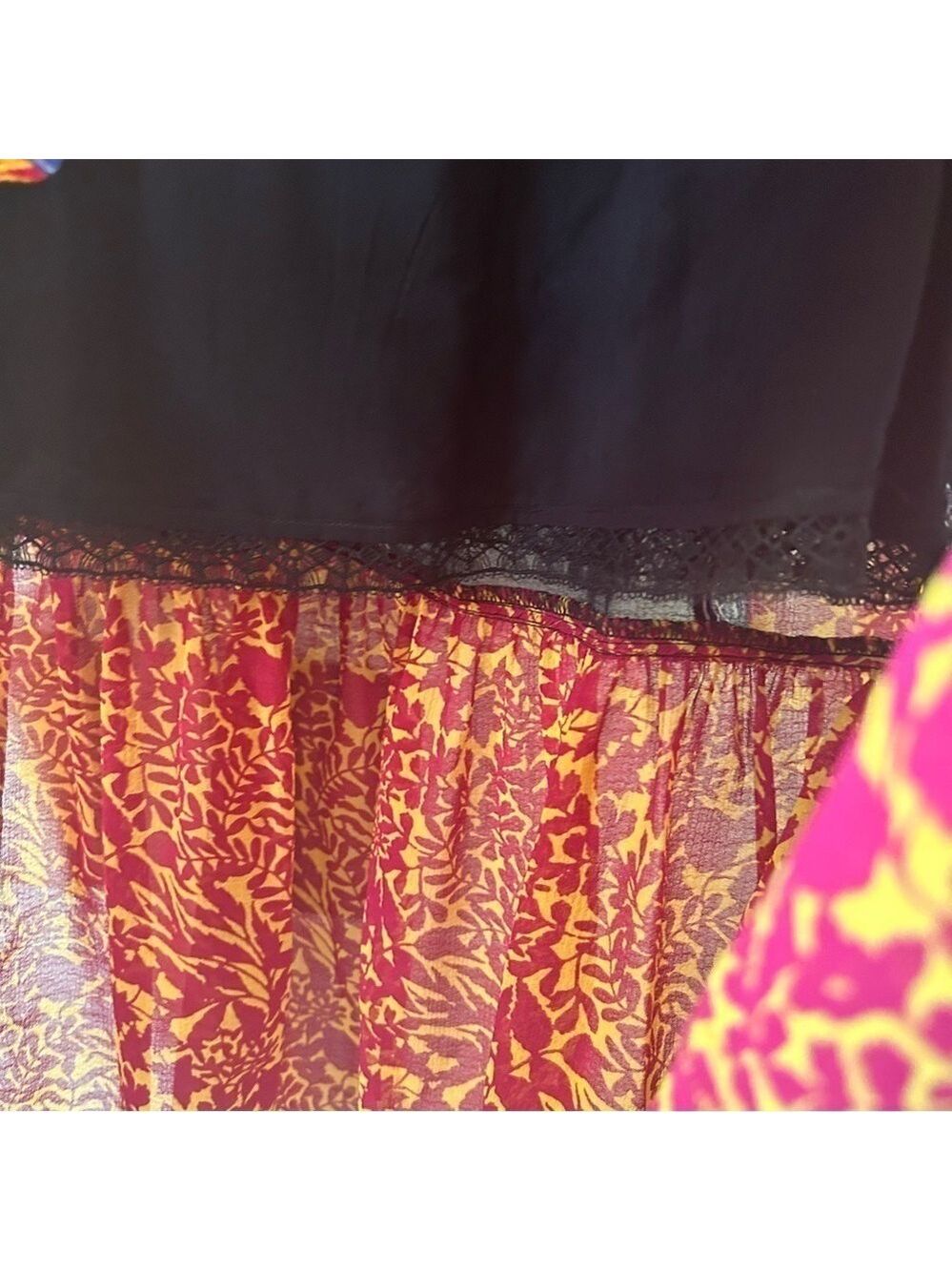 NEW Anthropologie Black Motif Boho Floral Velvet Trim Midi Dress Sz OUS Lined - Picture 7 of 14